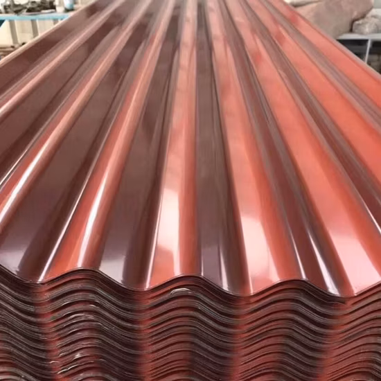 Folhas de telhado PPGI Material de construção Ral Color Coated Gi Galvalume Aluzinc Zinc ASTM A653 Dx51d Z275 Gi Prepainted Metal Galvanizado Folha de telhado ondulada de aço